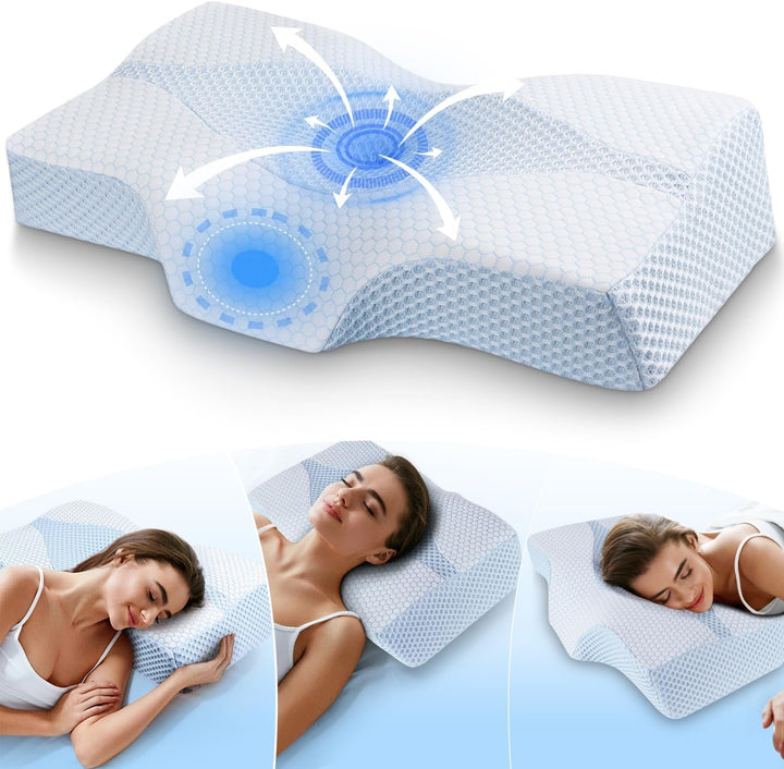Pernă pentru gât din spumă de memorie Pernă ortopedică ergonomică Pentru dureri de gât și umeri - Pernă de dormit răcoritoare Pentru cei care dorm lateral, pe spate și pe stomac Cu suport pentru gât