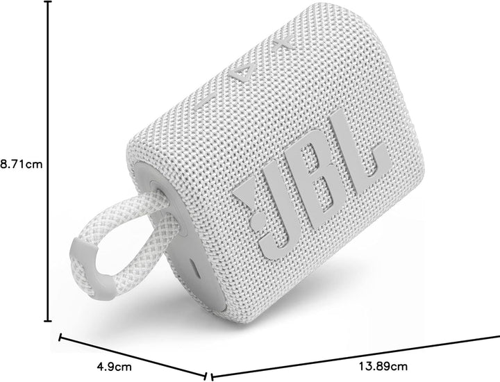 Difuzor Bluetooth mic JBL GO 3 - Alb - Difuzor portabil, rezistent la apă, pentru deplasări - Timp de redare de până la 5 ore cu o singură încărcare a bateriei