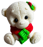 Edible sugar paste decoration, White teddy bear with green and red scarf