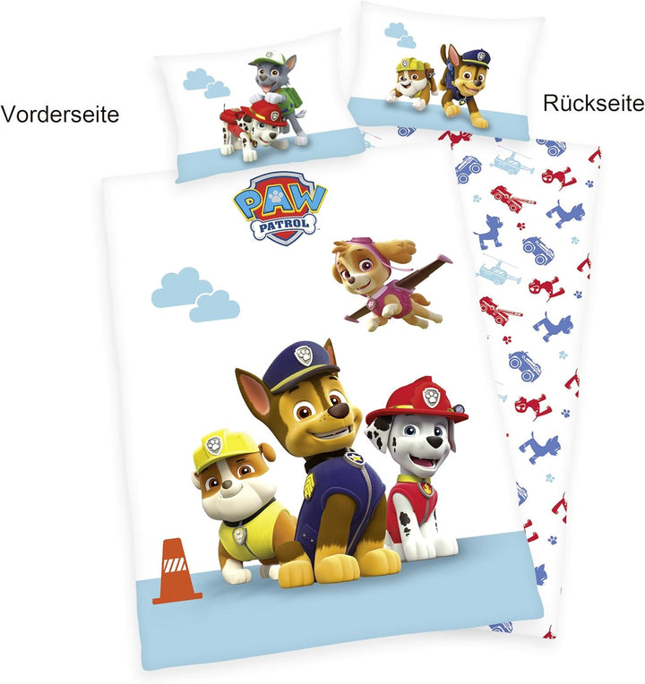 Herding PAW PATROL Kleinkinder-Bettwäsche-Set, Wendemotiv, Bettbezug 100 X 135 Cm, Kopfkissenbezug 40 X 60 Cm, Baumwolle/Renforcé