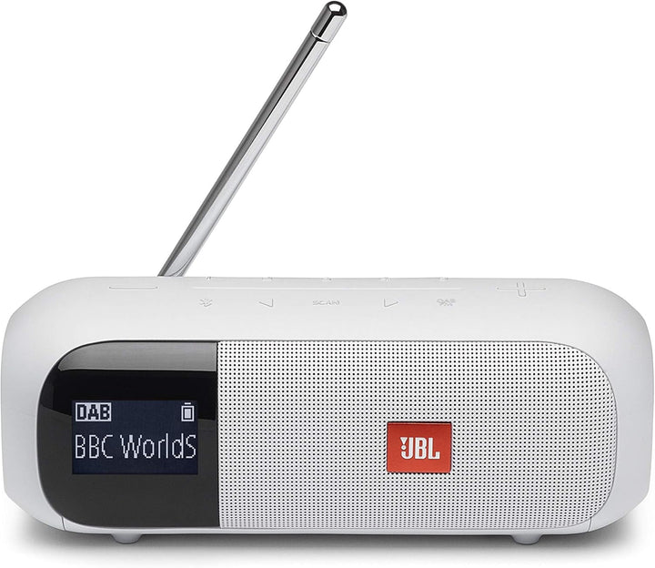 JBL Tuner 2 Radio Recorder - Alb - Difuzor Bluetooth portabil cu MP3, DAB+ și radio FM - Divertisment muzical wireless de până la 12 ore