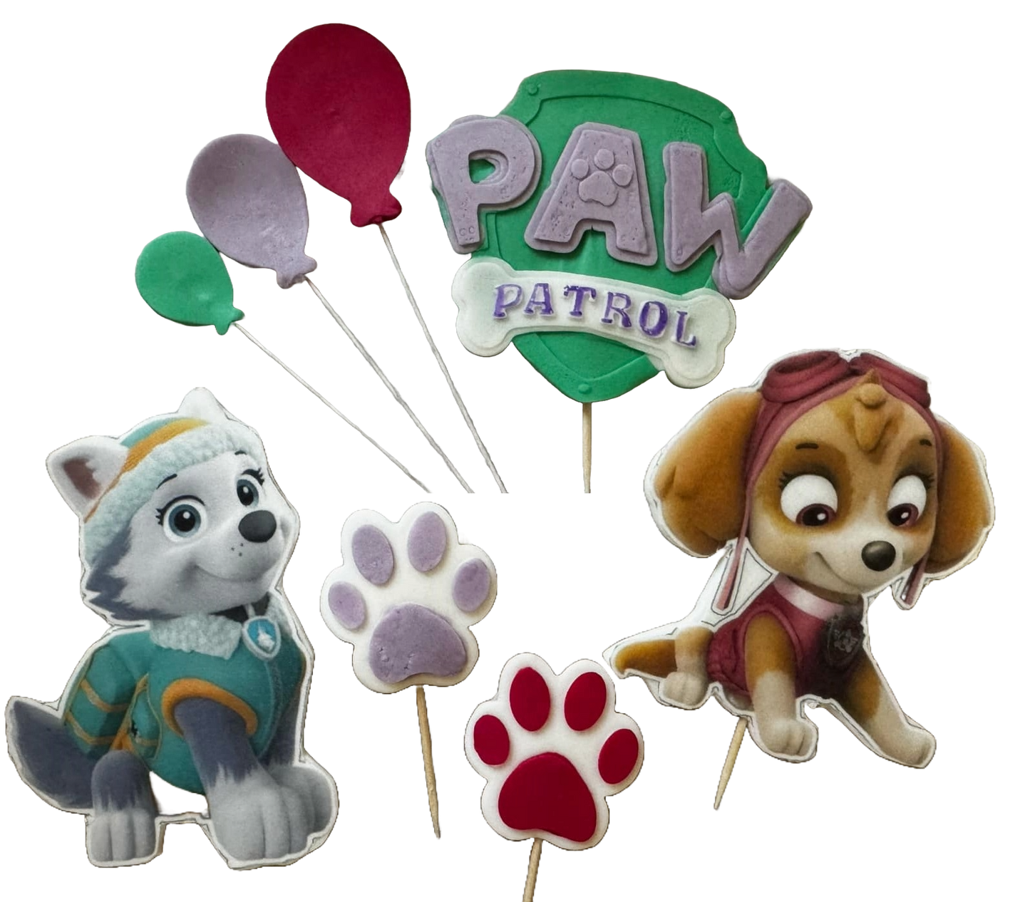 Set of 8 edible sugar paste decorations, Paw Patrol