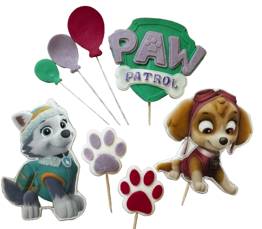 Set of 8 edible sugar paste decorations, Paw Patrol