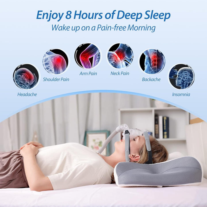 CPAP Memory Foam Cushion pentru toate măștile Cpap, pernă ergonomică pentru dormitorii laterali cu caneluri pentru măști Cpap și zonă de sprijin, reduce scurgerile de aer și presiunea măștii