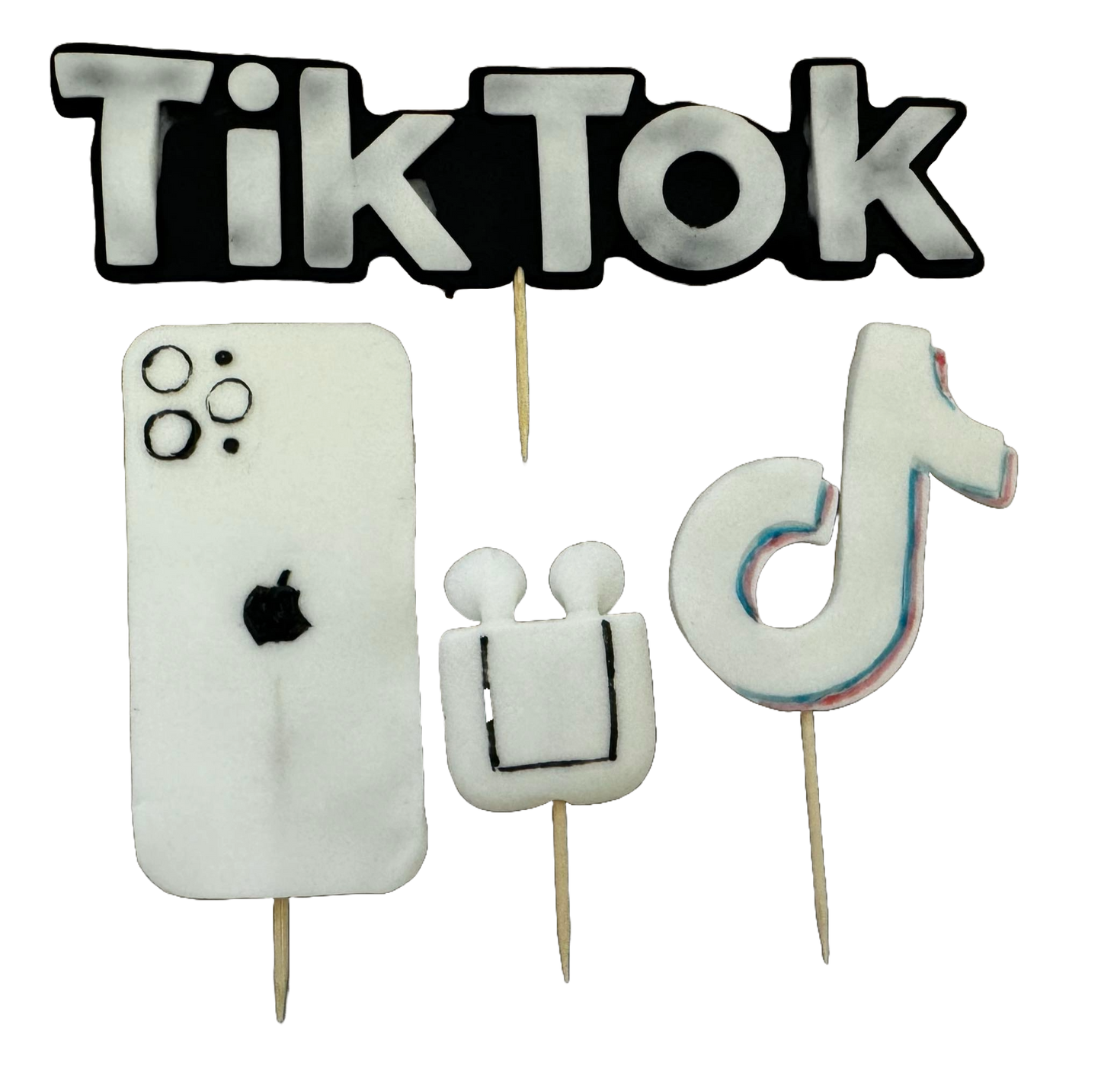 Set of 4 edible sugar paste decorations, TikTok