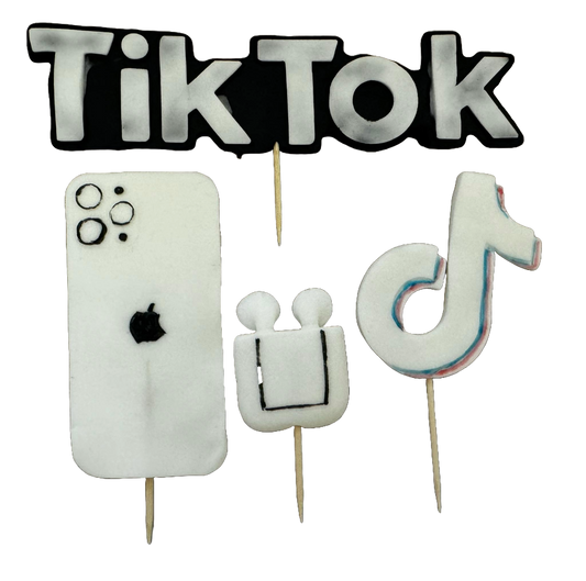 Set of 4 edible sugar paste decorations, TikTok