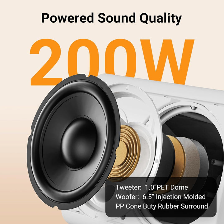 STUDIOFINIX 6,5 Zoll 400 Watt Wasserdicht Außenlautsprecher Outdoor-Lautsprecher Bluetooth Wandhalterung Lautsprecher Wasserdicht Wetterfest Für Patio Garage Home Outdoor (Weiß)