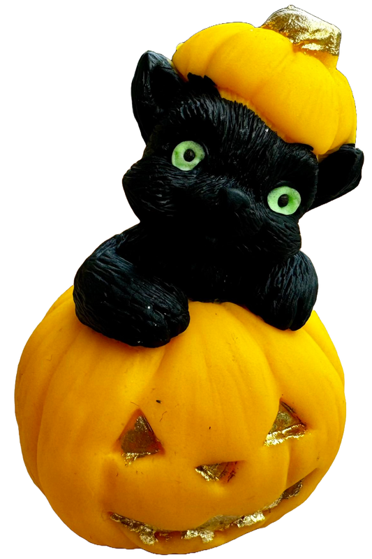 Edible sugar paste decoration, Pumpkin and Black Cat for Halloween