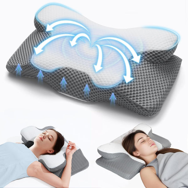 Pernă pentru gât 2 în 1 Pernă, pernă cu spumă de memorie, pernă ortopedică ergonomică, 2 înălțimi de dormit, pernă de sprijin pentru gât pentru sprijin lateral / spate / burtă