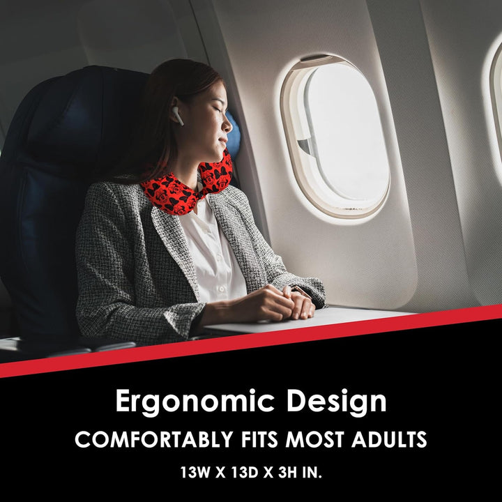 Ful Concept One Disney Minnie Mouse Pernă de gât de călătorie cu urechi 3D și arc pentru avion, mașină și birou, confortabilă și respirabilă, roșu / negru