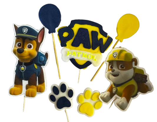 Set of 7 edible sugar paste decorations, Paw Patrol