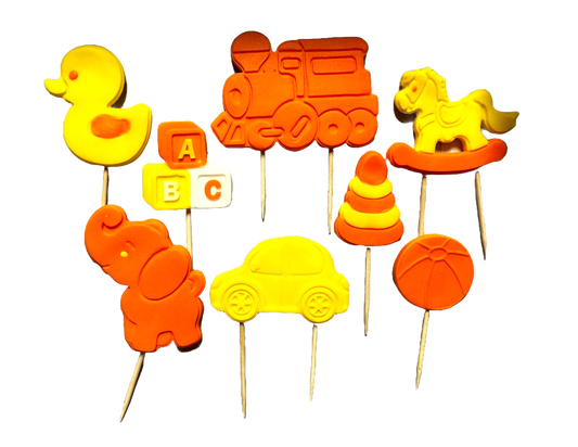 Set of 8 edible sugar decorations, Toys