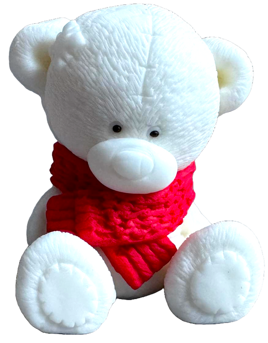 Edible sugar paste decoration, White teddy bear with red scarf