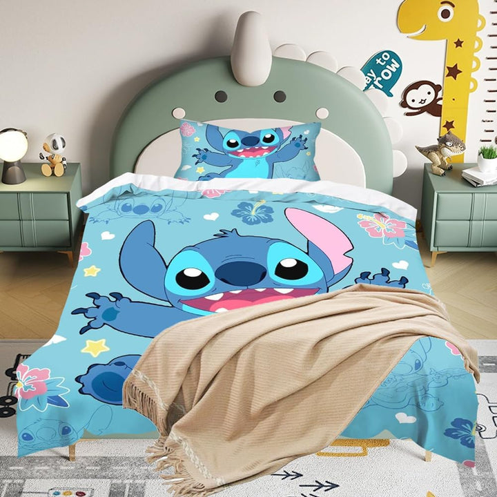 Kinderbettwäsche 135X200 Cm, Weiche Kinder Bettwäsche Set, Mit Kissenbezug 80×80 Cm, Stitch Kinderbettwäsche, 3D Anime Cartoon Drucken Kinderbettwäsche (Cartoon 2Set 009)