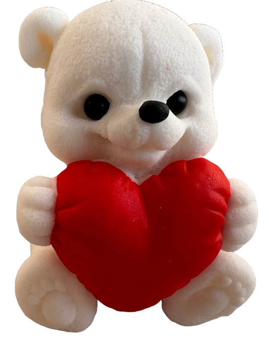 Edible sugar paste decoration, White teddy bear with red heart