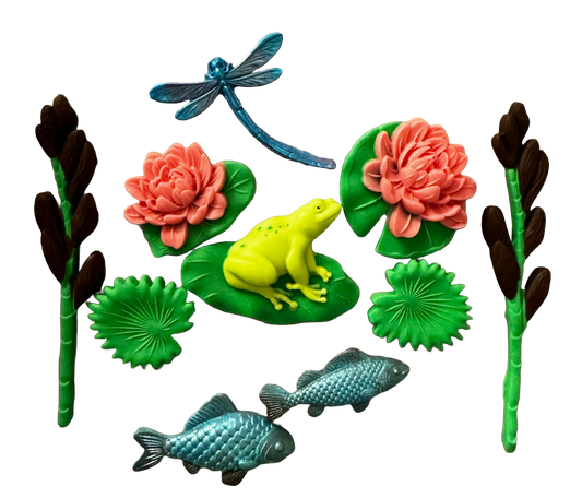 Set of 10 edible sugar paste decorations, Life on the Lake