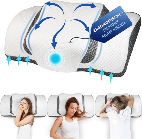 Pernă ortopedică, pernă ergonomică pentru gât, pernă pentru cap, pernă din spumă de memorie originală pentru părți laterale, sprijin pentru spate și stomac, pernă de sprijin pentru gât pentru bărbați, femei (67.3 X 38.2 X 13.8/3Cm)