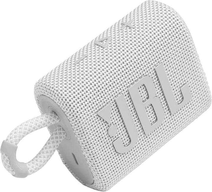 Difuzor Bluetooth mic JBL GO 3 - Alb - Difuzor portabil, rezistent la apă, pentru deplasări - Timp de redare de până la 5 ore cu o singură încărcare a bateriei