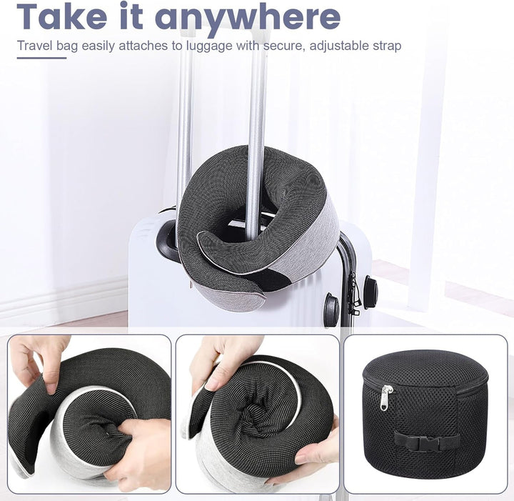 Pernă pentru gât, pernă de călătorie din spumă de memorie, pernă pentru gât din spumă de memorie, design ergonomic, cu mască pentru ochi, 2 dopuri de urechi și pungă de depozitare, perfectă pentru a dormi pe drum atunci când călătoriți