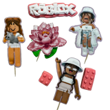 Lot de 7 décorations comestibles en pâte à sucre, Roblox girls