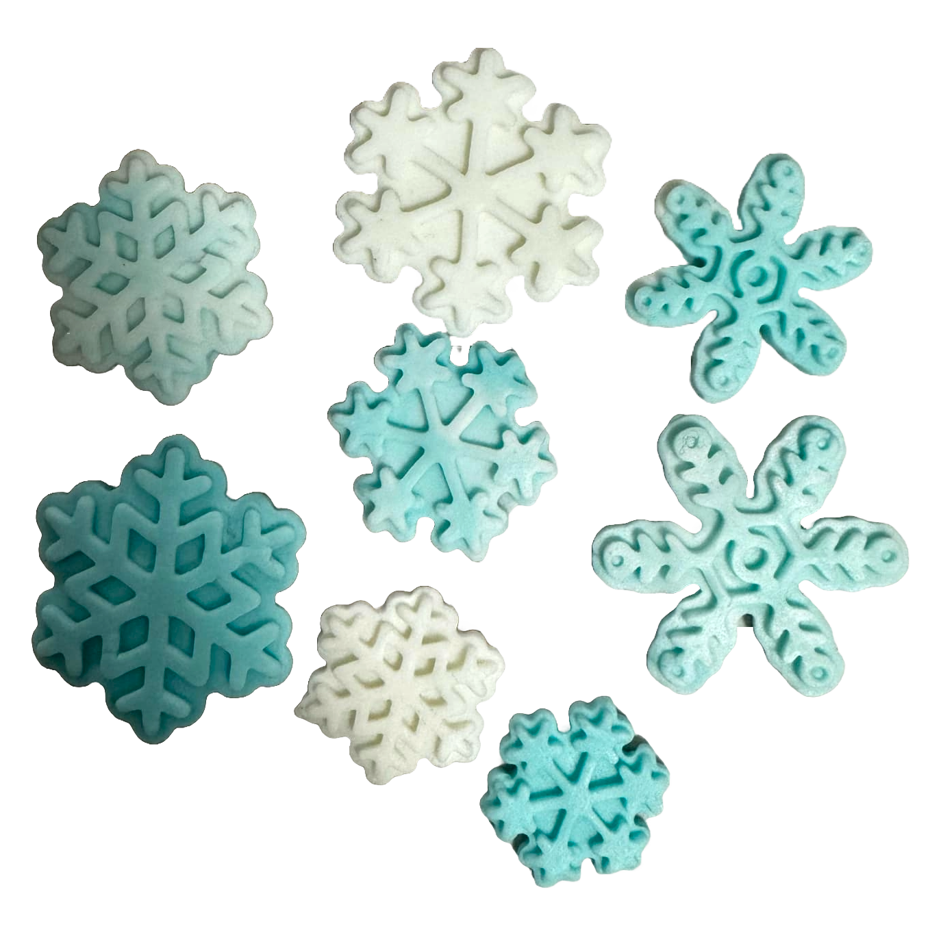 Set of 8 edible sugar decorations, Snowflakes