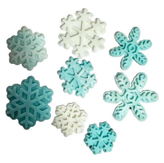 Set of 8 edible sugar decorations, Snowflakes