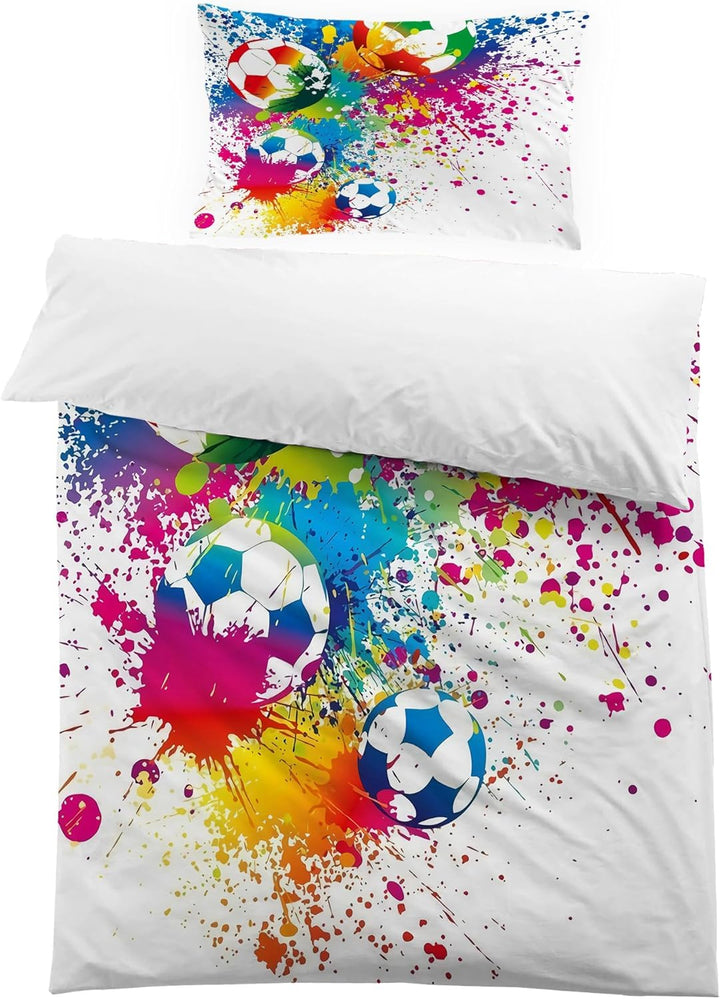 MUSOLEI Fussball Bettwäsche 135X200 Jungen Mikrofaser-Polyester 2-Teilige Kinderbettwäsche Fussball 3D Druck Für Jungen Fußball Bettbezug 135X200 Und 1 Kissenbezug 80X80Cm Kinder, Blau