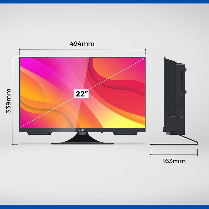 Cello C2224SH 22" Full HD LED TV Mit Rahmenlos Triple Tuner (DVB-C/-S2/-T2) Pitch Perfect Sound Ideal Für Kleine Räume [2024]