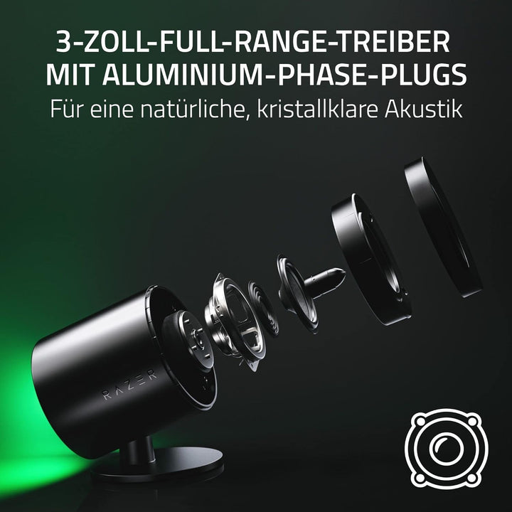 Razer Nommo V2 Pro - Difuzor de jocuri full-range 2.1 pentru PC cu subwoofer wireless (driver full-range de 3 inch cu prize de fază din aluminiu, subwoofer cu focalizare în jos) Negru