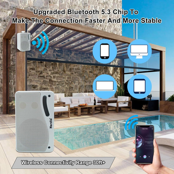 3,5 Zoll Bluetooth Outdoor Lautsprecher Marine Lautsprecher 3 Wege 200W Wasserdicht Weatherproof Für Outdoor Indoor Patio Garten Deck Camper Boot Terrasse Restaurant (1 Paar, Weiß)