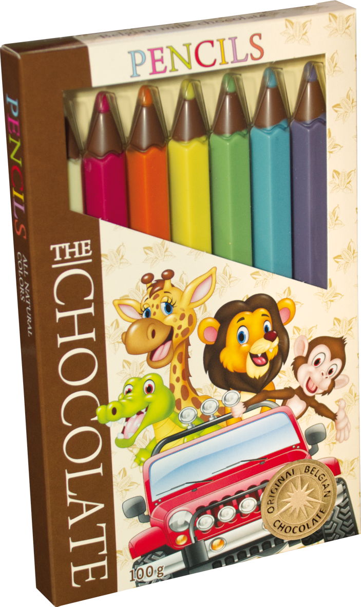 Chocolat au lait, sous forme de crayons de couleur 