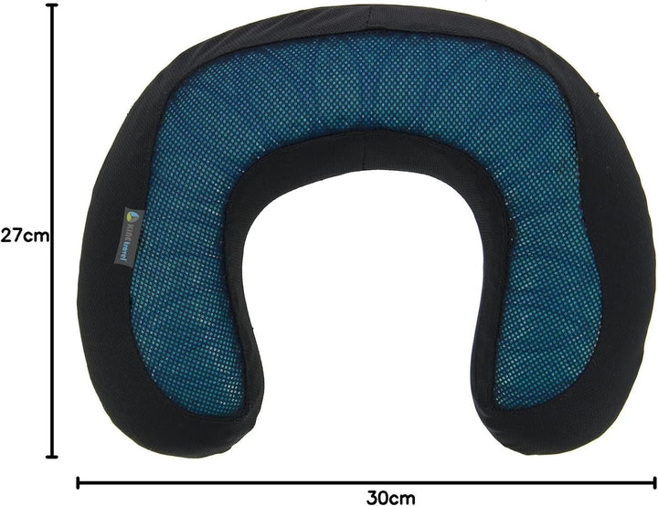 Kine Travel 169803 Pernă de gât cu gel, pernă de călătorie ergonomică, aprobată de fizioterapeut, negru și albastru