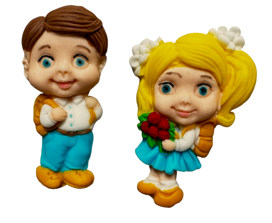 Set of 2 edible sugar decorations, "At school"