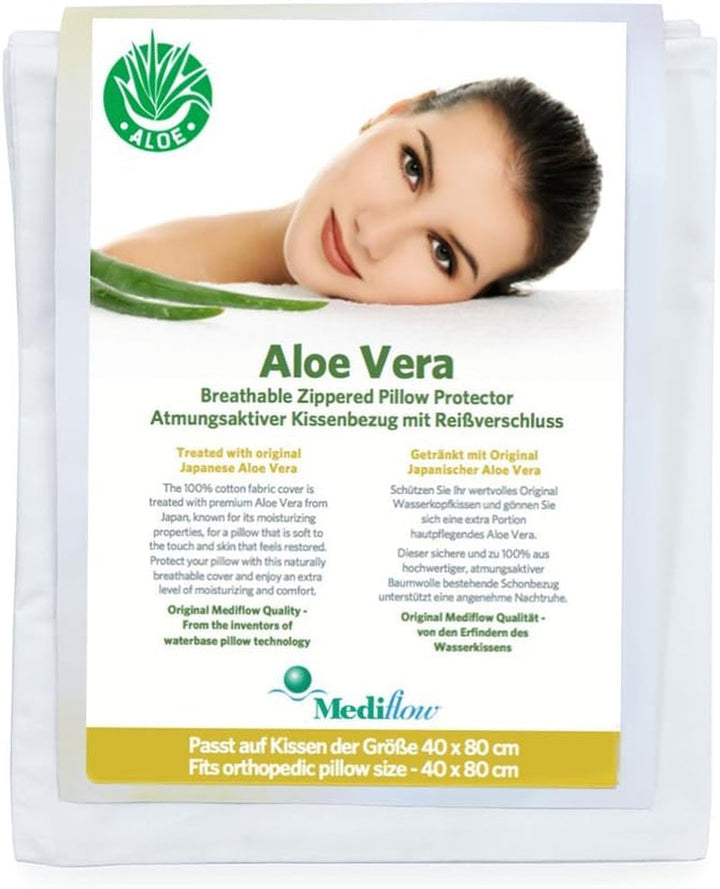 Mediflow 5223 Pernă de apă cu acțiune Aloe Vera, pernă ortopedică pentru susținerea coloanei vertebrale cervicale, 40X80 cm, alb, 1 bucată (1 pachet)