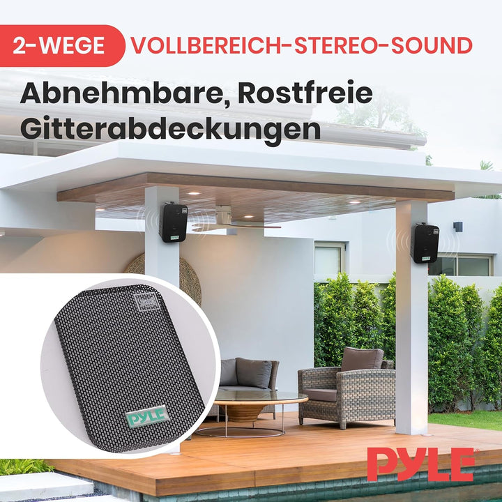 Pyle Outdoor Lautsprecher, Wandlautsprecher – Outdoor Speaker – Wasserdichte Box Outdoor & Indoor 400 Watt, Einfache Installation Als Outdoor Box & Musikbox Innen, Robuste 2Er Set Lautsprecher Boxen