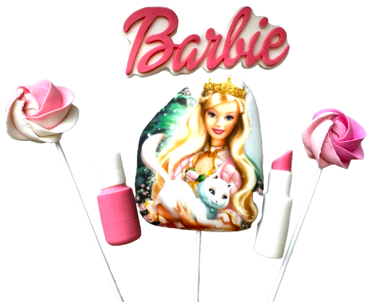 Lot de 6 décorations comestibles en pâte à sucre, Barbie