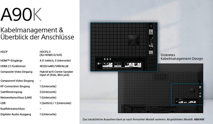 Sony BRAVIA XR, XR-48A90K, 48 Zoll Fernseher, OLED, 4K HDR 120Hz, Google , Smart TV, Works with Alexa, Mit Exklusiven Ps5-Features, HDMI 2.1, Gaming-Menü Mit ALLM + VRR, 24 + 12M Garantie