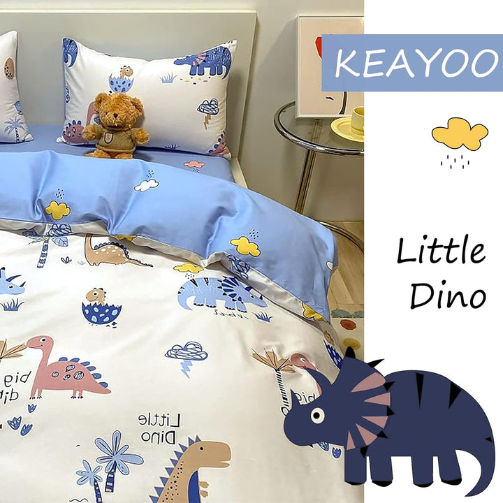 Bettwäsche 135X200 Für Jungen Und Mädchen Süß Dinosaurier Muster Kinderbettwäsche Mit Süß Muster Und Reißverschluss Baumwolle (A, 135X200Cm+80X80Cm 2Tlg)