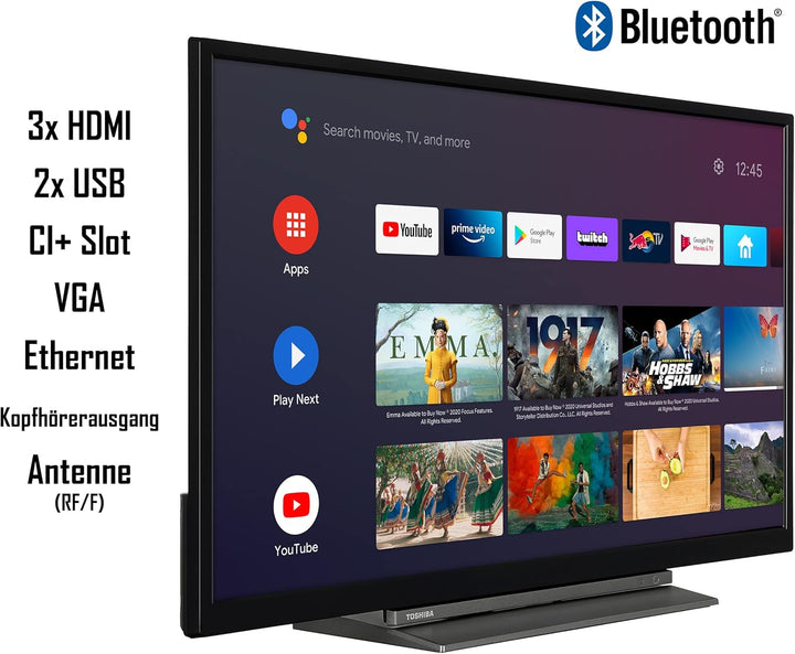 Toshiba 32WA3B63DAZ 32 Zoll Fernseher / Android TV (Hd-Ready, HDR, Smart TV, Play Store & Google Assistant, Triple-Tuner, Bluetooth)