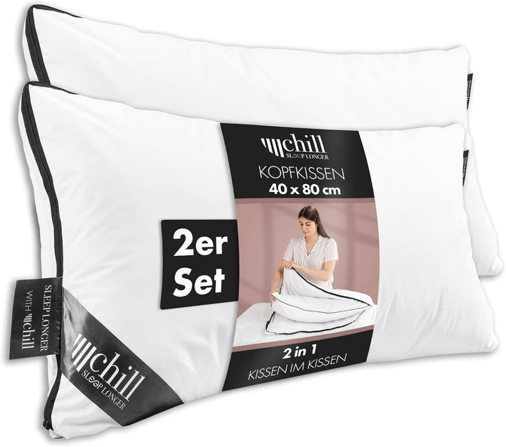 Pernă 80X80 Cm - design 2 în 1 - pernă în pernă - pernă de dormit mare respirabilă și lavabilă și 100% vegană - 2 perne 3 opțiuni - pernă cu umplutură 600G & 1200G