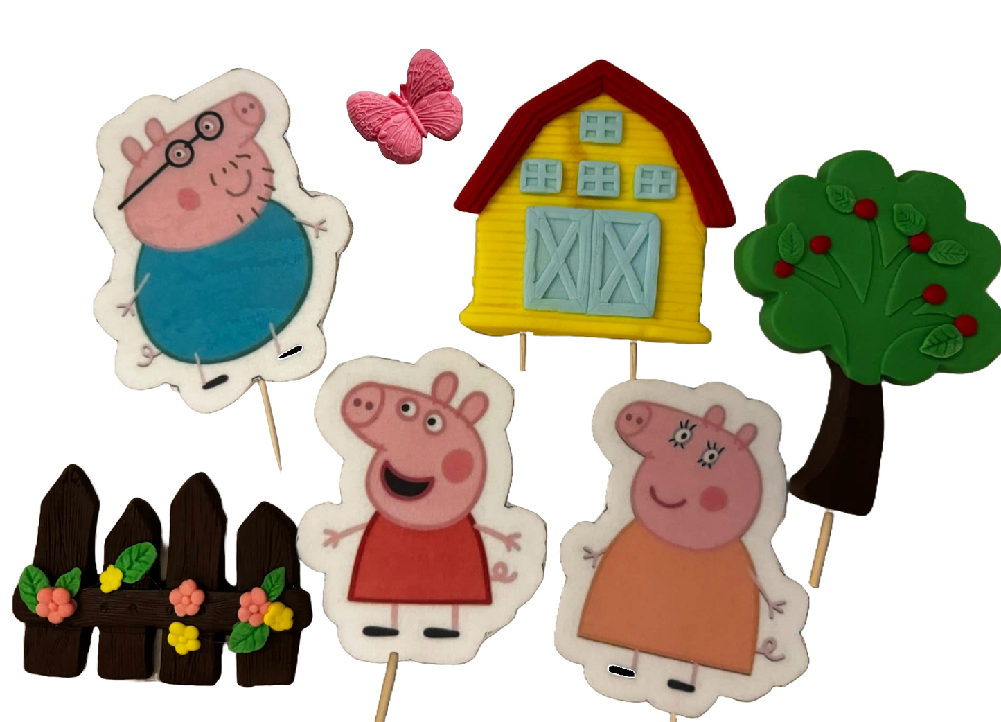 Set of 7 edible sugar paste decorations, Peppa Pig