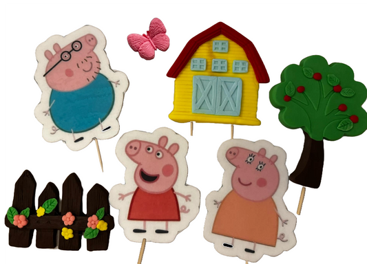 Set of 7 edible sugar paste decorations, Peppa Pig