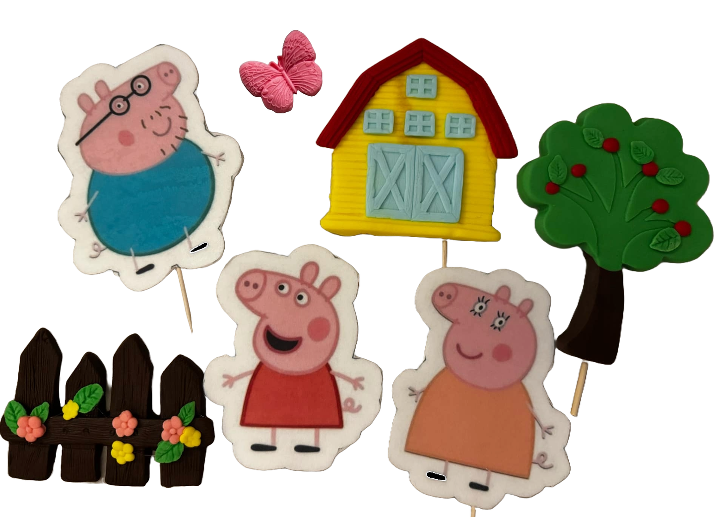 Set of 7 edible sugar paste decorations, Peppa Pig