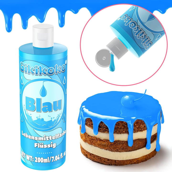 Lebensmittelfarbe - Gikikoko 200Ml Lebensmittelfarbe Flüssig Hoch Konzentriert, Lebensmittelfarben, Food Coloring Für Backen, Macaron, Cake, Jello, Fondantieren, Kuchen, DIY Slime (Blau)
