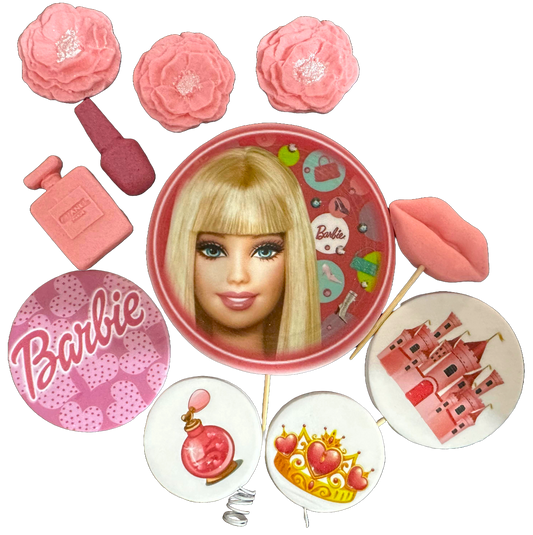 Set 11 decoratiuni comestibile din zahar, Barbie - Nati Shop 