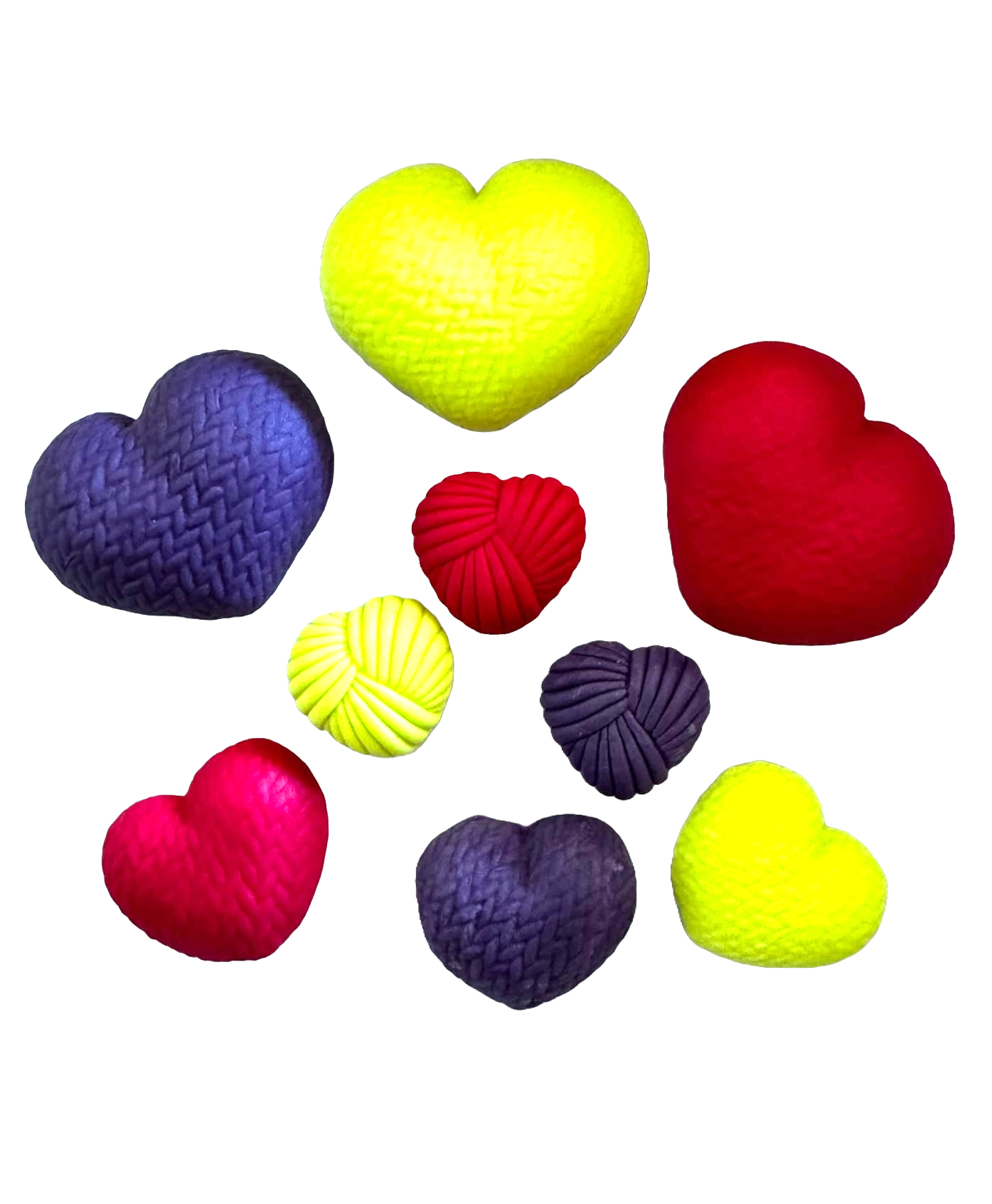 Set of 9 edible sugar decorations, Crocheted hearts