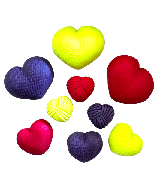 Set of 9 edible sugar decorations, Crocheted hearts