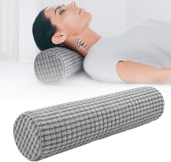 Rulou de gât cu capac, 11X45 cm pernă de călătorie cu spumă de memorie, pernă de gât de pluș lavabilă la fața locului pentru ameliorarea durerilor de gât, pernă de gât pentru casă, birou, călătorii Yoga cilindru rotund