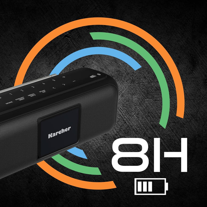 Karcher DAB Go Difuzor Bluetooth portabil și radio digital DAB+ / FM cu afișaj color de 2, 4" / ceas cu alarmă / sunet stereo de 5 wați / USB-C / baterie reîncărcabilă, negru