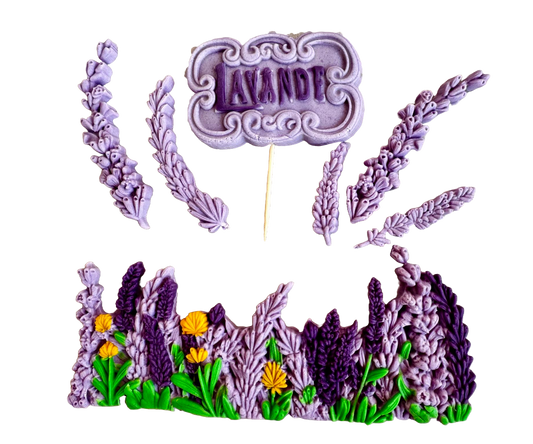 Set 7 decoratiuni comestibile din pasta de zahar, Lavanda